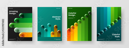 Isolated 3D spheres leaflet layout collection. Premium book cover design vector illustration bundle.