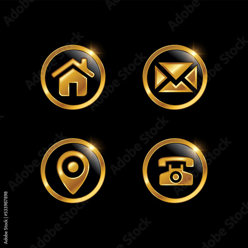 golden vector icon set  golden communication icons mobile-phone  envelope  e-mail  address  phone symbol
