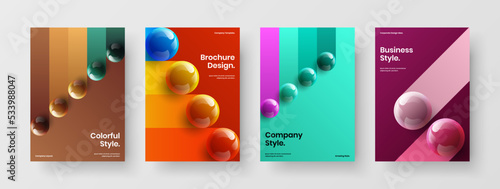 Modern front page A4 design vector concept bundle. Original 3D spheres corporate brochure template composition.