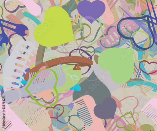 Background pattern abstract seamless design texture. Theme is about comb, romance, hearts, slip, love, hairstyle