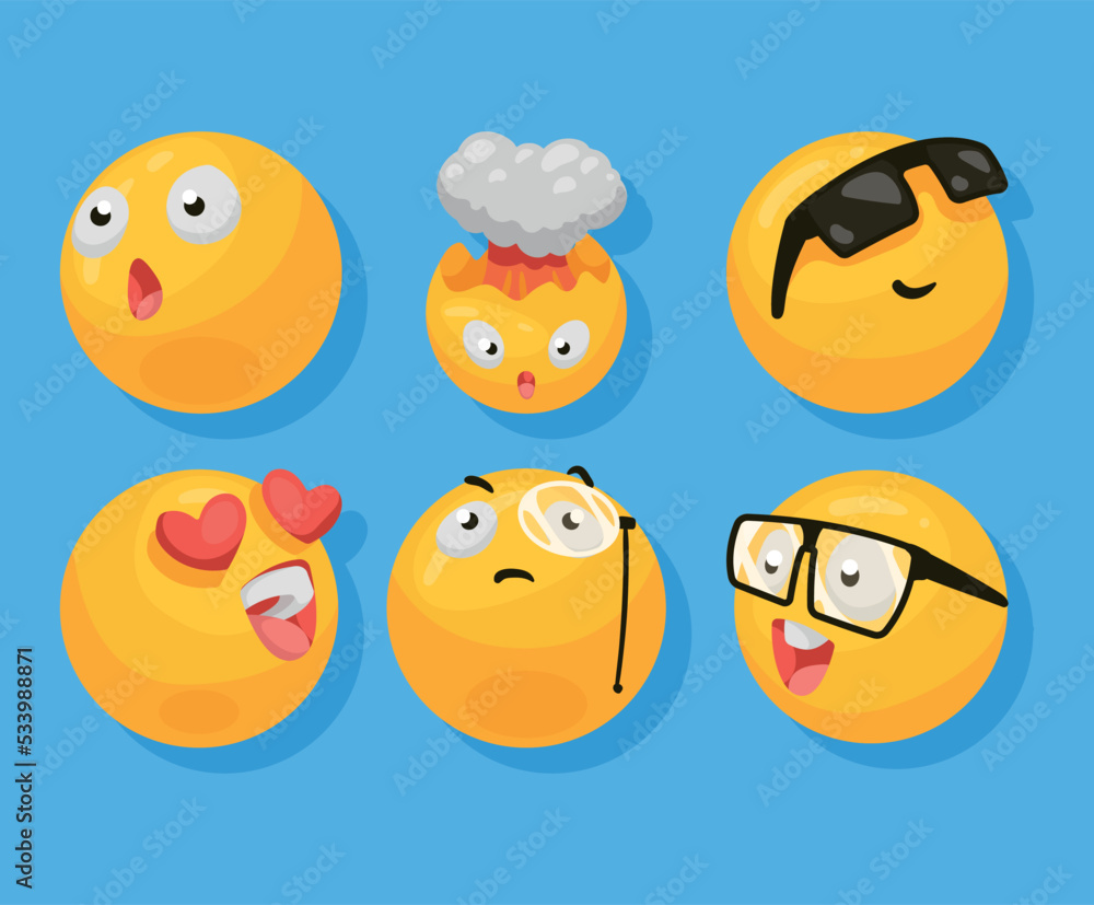 six emojis 3d style icons