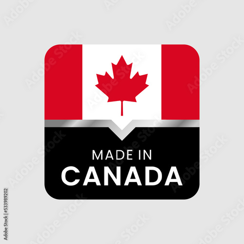 Made in Canada label. for logo design, seal, tag, badge, sticker, emblem, symbol, pin, product package, etc. minimalist vector icon