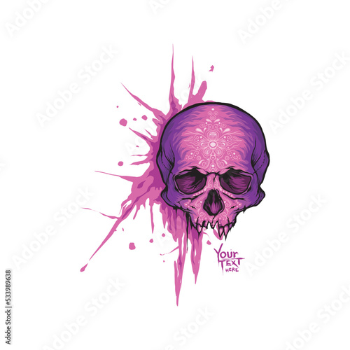 Purple sugar skull with splashes on the background best for t shirt design photo
