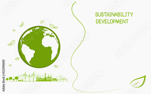 Template background layout with illustration for sustainability development concept or environmental protection