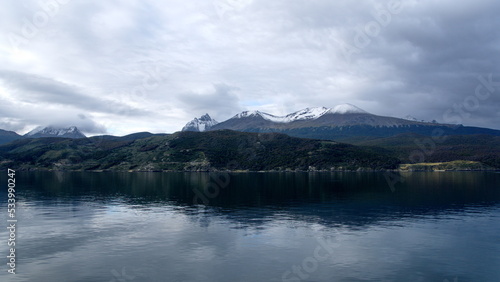 Snow capped mountains along the Beagle Channel near Ushuaia, Argentina © Angela