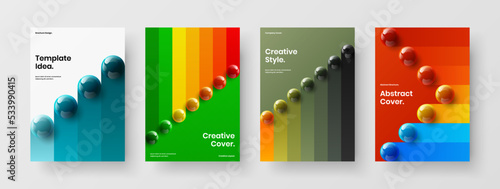 Colorful book cover A4 design vector template composition. Creative realistic balls corporate identity illustration bundle.