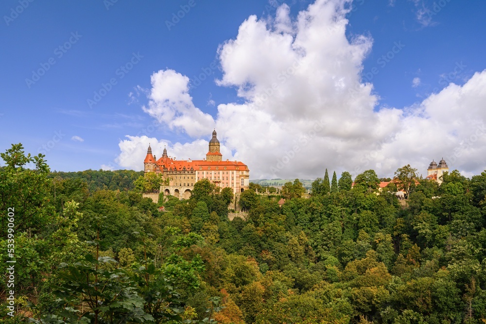 Scenic view of Ksiaz Castle near Walbzych at summer day.