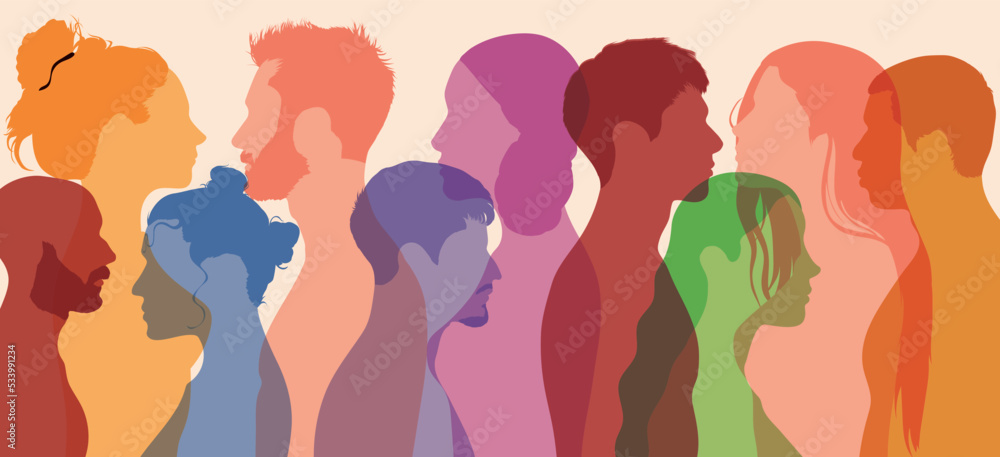 A diverse group of people from different countries and cultures living together. Coexistence and integration of multicultural communities. A crowd of people. A diverse group of people from different countries and cultures living together. Coexistence and integration of multicultural communities. A crowd of people.