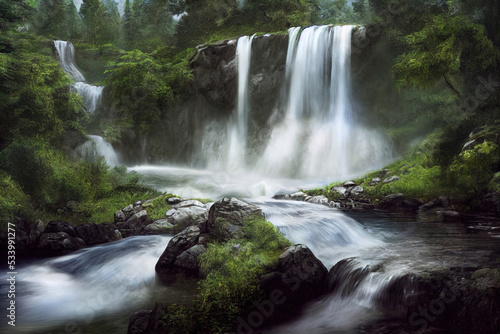 Beautiful nature  waterfall design illustrated  