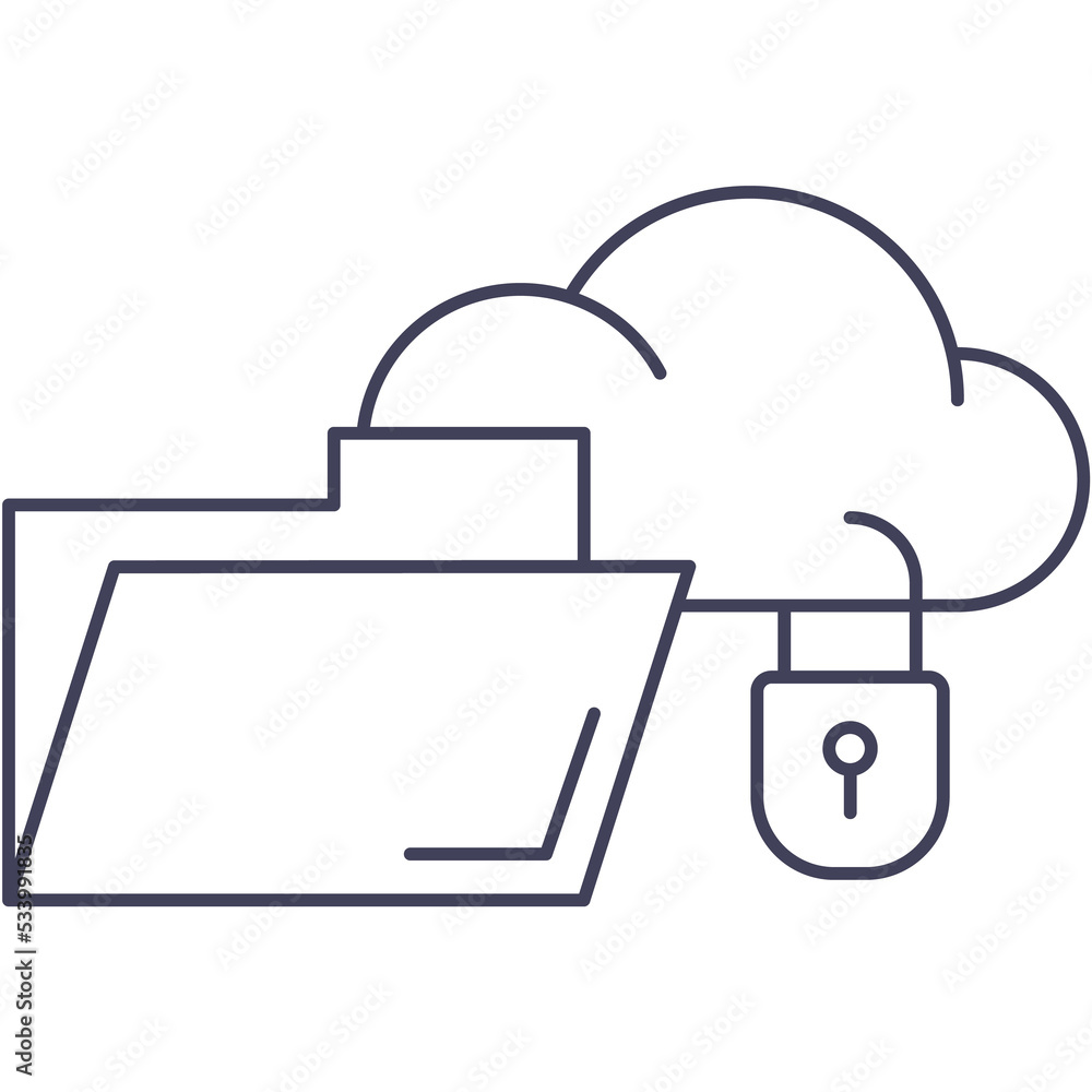 Cloud under lock icon and vector folder on white