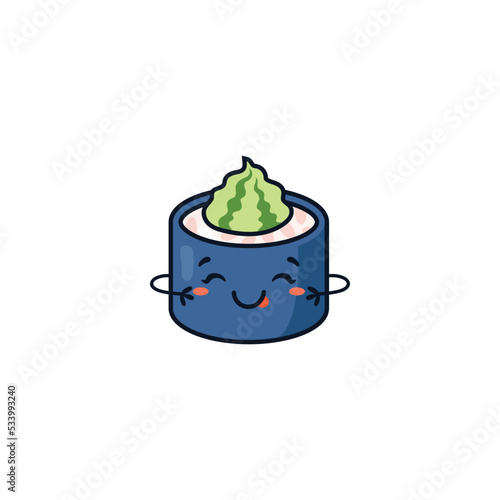 Maki sushi shinko roll kawaii character flat vector illustration isolated.