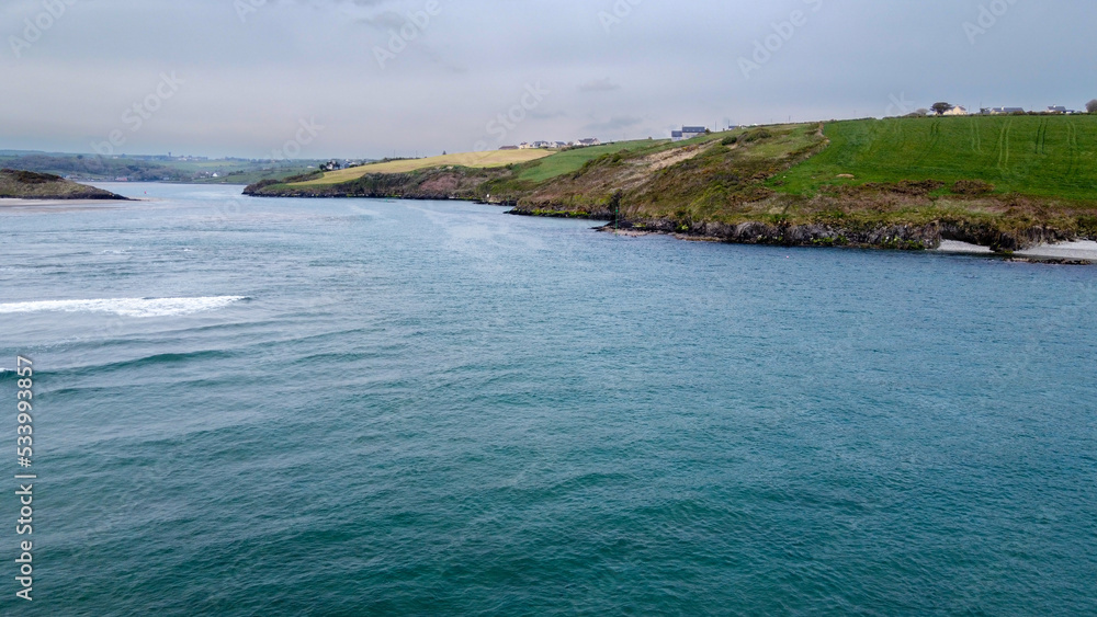 Beautiful sea water. Clonakilty Bay, the southern coast of Ireland. Seaside landscape on a cloudy day. Nature of Northern Europe.