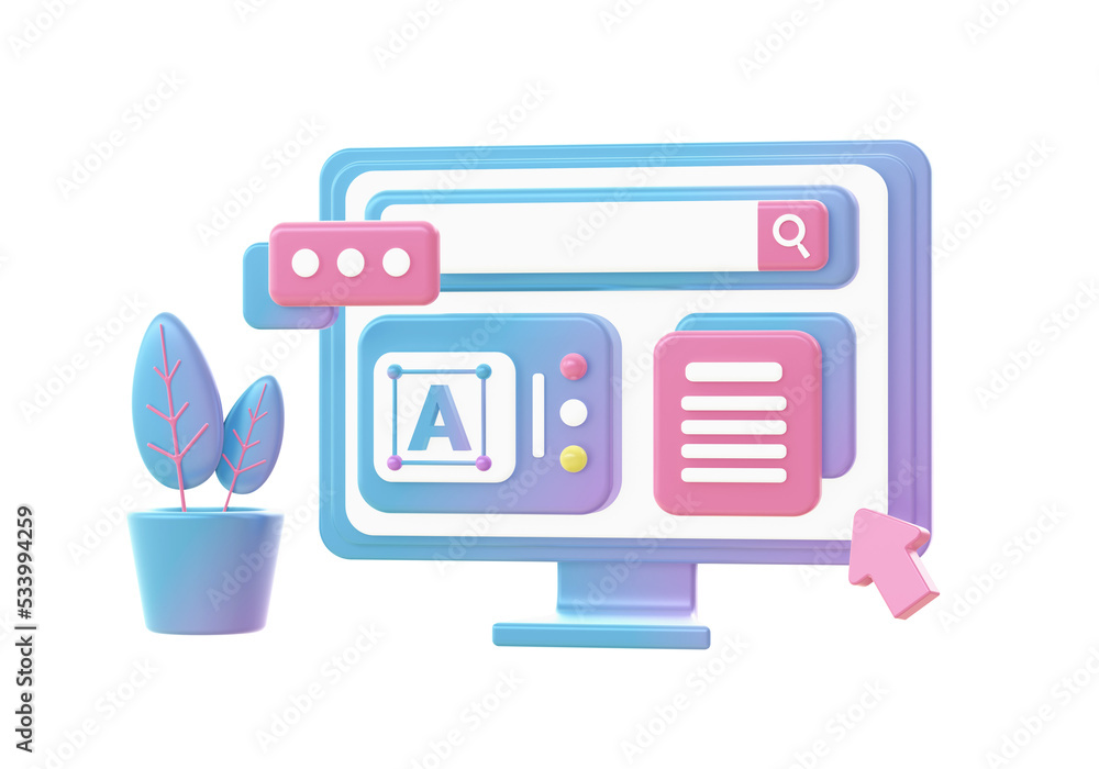 3d render of Gradient computer monitor for creative design work illustration icons for UI UX web mobile apps social media ads designs 3d render of Gradient computer monitor for creative design work illustration icons for UI UX web mobile apps social media ads designs