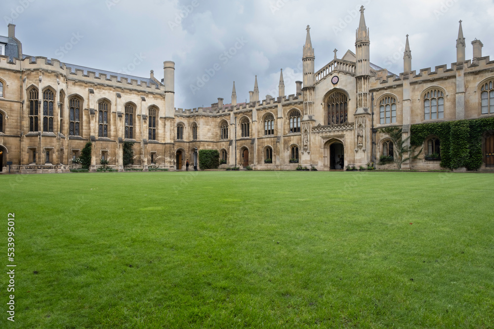 CAMBRIDGE, UK - SEPTEMBER 10 2022: Courtyard of the Corpus Christi College, Is one of the ancient colleges in the University of Cambridge