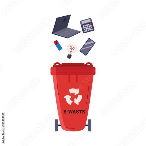 Red recycle garbage for e-waste and devices, flat vector illustration isolated.