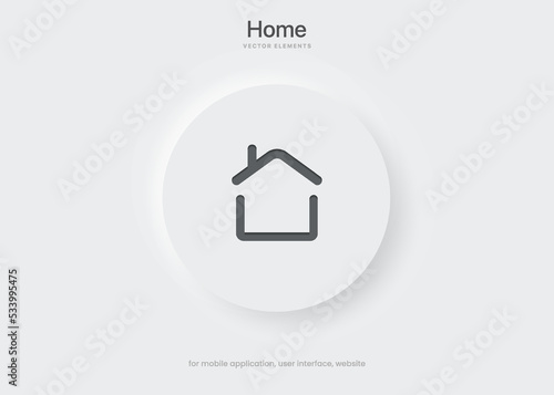 3d minimal modern home, homepage, base, main page, house icon emblem symbol, sign. 3d blue home icon. Mobile app icons. Device UI UX mockup. Isolated vector elements. Neumorphism graphic style