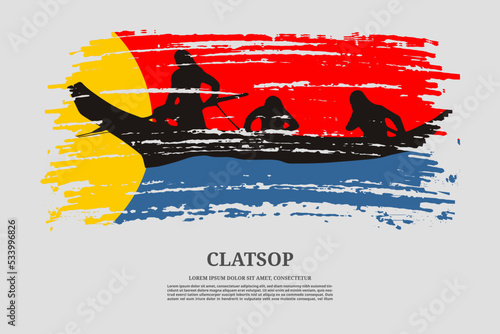 Clatsop flag with brush stroke effect and information text poster, vector photo