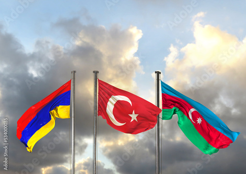 Russia Flag, Russian Federation, Turkey Flag, Republic of Turkey, Armenia Flag, Republic of Armenia photo