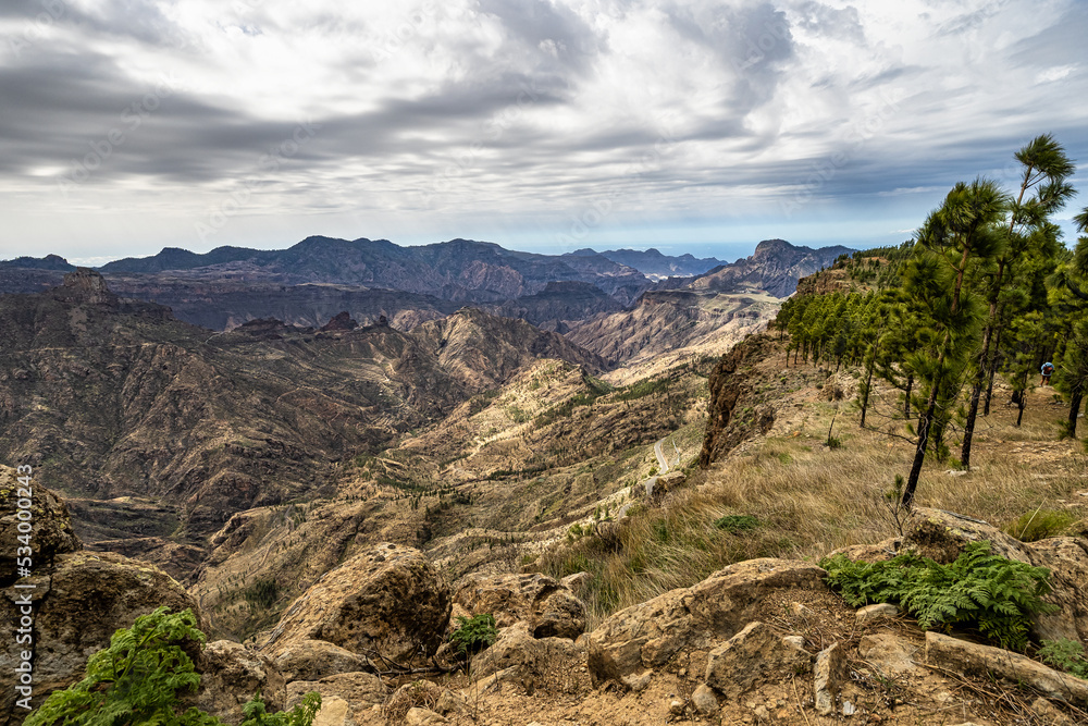 Gran Canaria hiking route Cruz de Tejeda to Artenara, view into Caldera de Tejeda, Canary Islands, Spain
