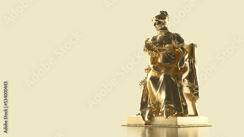 3d render statue of the empress in gold on a throne with flowers in a seated position in a dress