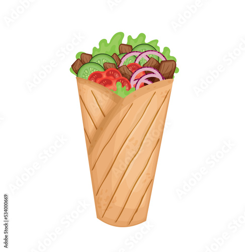 Mexican burrito roll, fast food menu snack, doner, shawarma icon, vector snack sandwich, street food delivery and takeaway. Icon for delivery service, mobile apps, websites, logos vector illustration
