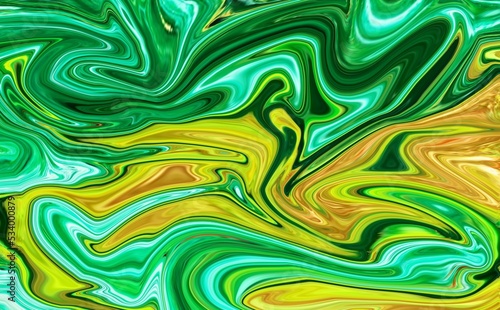 Hand Painted Background With Mixed Liquid Green Paints. Abstract Fluid Acrylic Painting. Marbled Colorful Abstract Background. Liquid Marble Pattern. © adobedesigner