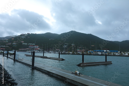 Tableau sur toile A scenic view of the port and surrounding landscape of Road Town, Tortola, the largest of the British Virgin Islands