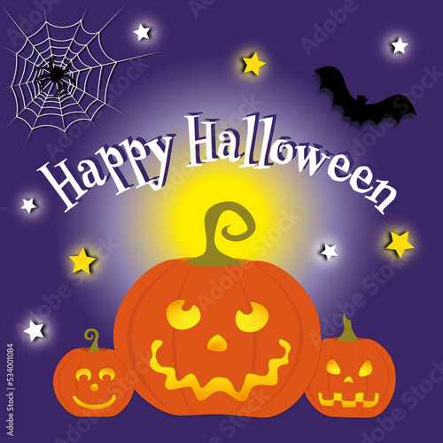 Happy Halloween, orange pumpkins, and baby pumpkin, black cat, night of mysteries