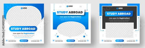 Study abroad social media post banner design. higher education social media post banner design set. Study abroad promotion banner. Study abroad template for social media ad.