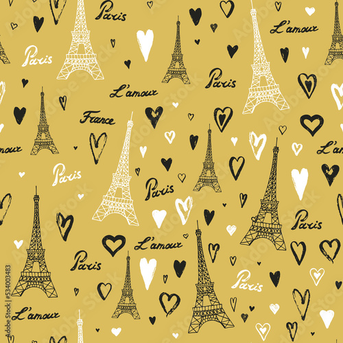 Paris France travel vector seamless pattern.