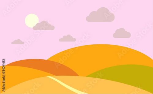 Concept of autumn landscape of hills in flat style for print and design.Vector illustration.