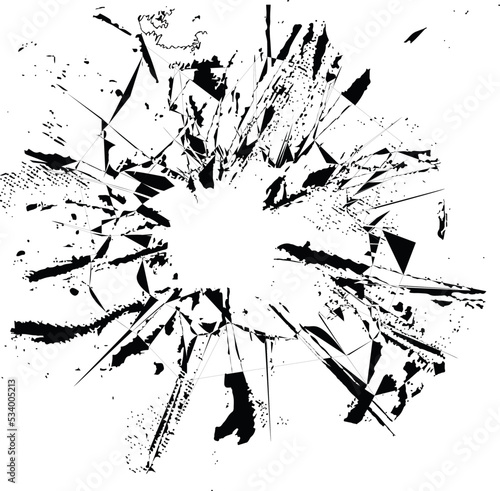 	
Broken glass, cracks, bullet marks on glass. Broken wall. 