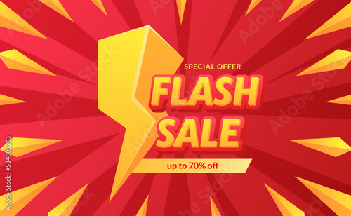 3d flash sale offer promotion discount banner template with 3d lighting and red burst background