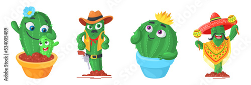 Cute cactus vector cartoon cacti illustration set
