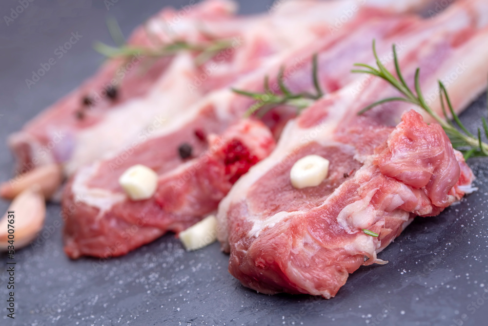 Raw lamb chop, food concept photo
