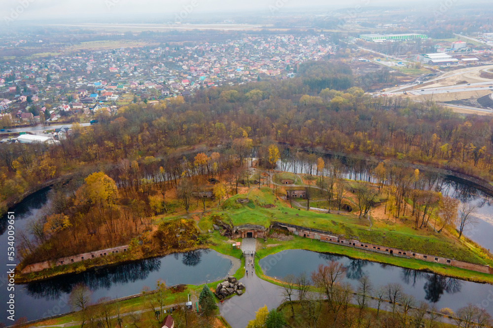 Aerial view of Fort Denhoff in Kaliningrad, eleventh historical defense and tourist attraction
