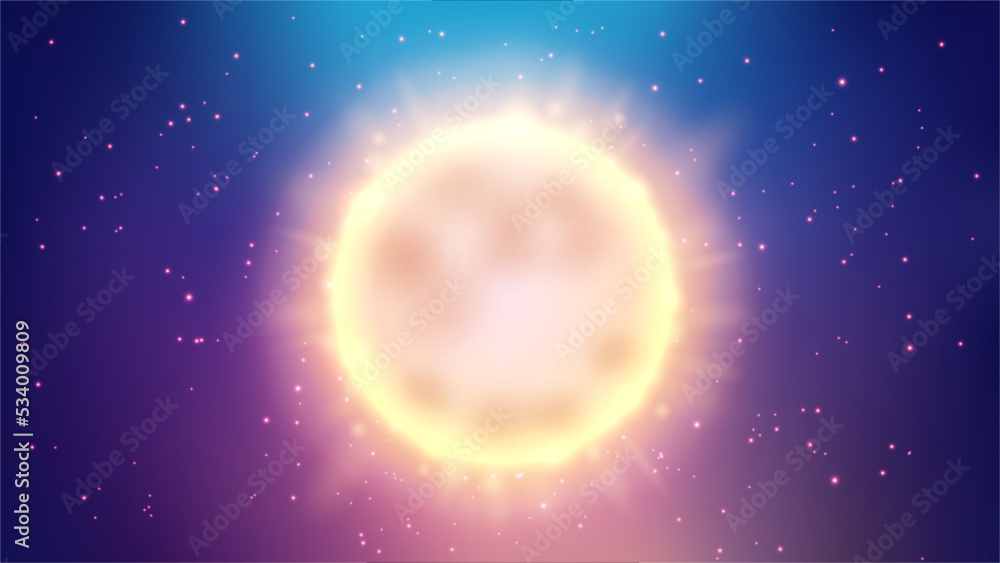 The sun shines in the sky. Turquoise backdrop. Widescreen Vector Illustration