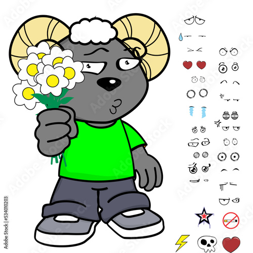 ram young kid character cartoon kawaii expressions set pack in vector format