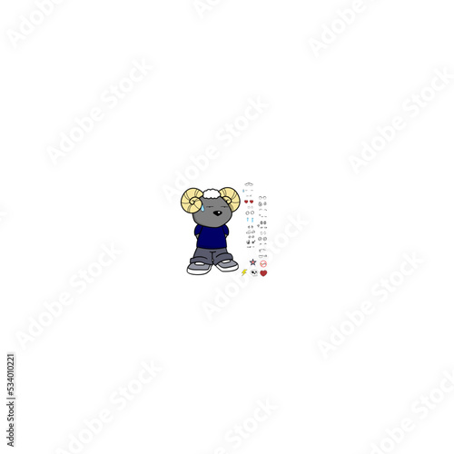 ram young kid character cartoon kawaii expressions set pack in vector format