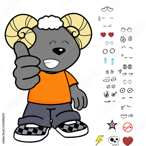 ram young kid character cartoon kawaii expressions set pack in vector format