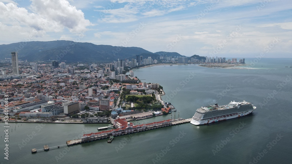 Georgetown, Malaysia - September 20, 2022: The Swettenham Cruise Ship Terminal with Some Cruise Ships Docking