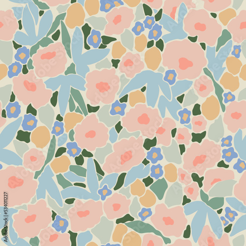 Vector ditsy flower illustration seamless repeat pattern 