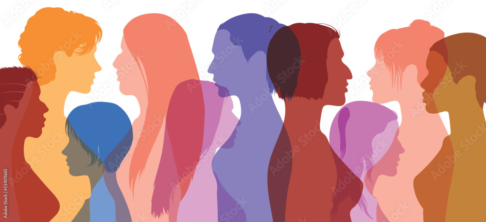 The concept of racial equality, anti-racism justice, opportunities, and allyship. Female profile images with multicultural, multiethnic backgrounds. Self-confidence.