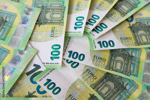 Euro banknote wallpaper. Close up of money. Finance, banking, savings, rise and money and inflation concept in Europe