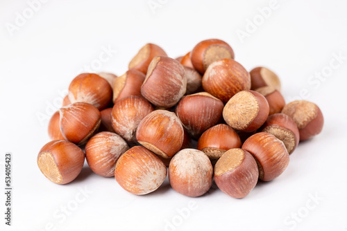 Shelled hazelnuts on the wh...