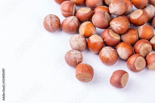 Shelled hazelnuts on the wh...