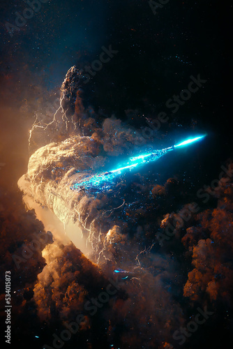 starships warping out of a bleak nebula, generative ai