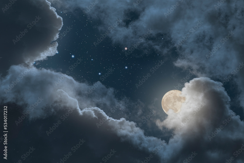 Obraz premium Cloudy full moon night