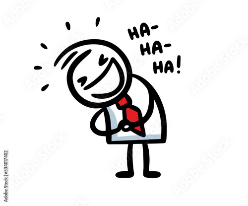 Office woker man laughing very much with message ha-ha-ha.