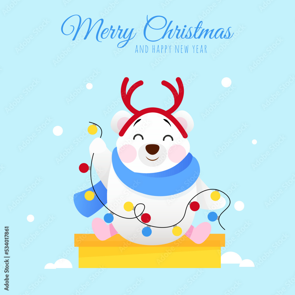 White cute polar bear with Christmas garland White cute polar bear with Christmas garland